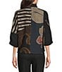 Ali Miles Petite Size Woven Embroidered Patch Stand Collar 3/4 Sleeve Tulip Hem Button Front Jacket - Image 2