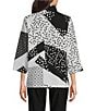 Ali Miles Petite Size Woven Geometric Abstract Print Wire Collar 3/4 Sleeve Button-Front Tunic, Color:Black/White - Image 2