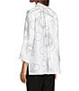 Ali Miles Petite Size Woven Geometric Print Point Collar 3/4 Sleeve Button Front Tunic, Color:White/Black - Image 4