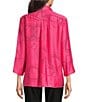 Ali Miles Petite Size Woven Geometric Print Point Collar 3/4 Sleeve Button Front Tunic, Color:Raspberry/Black - Image 2