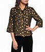 Ali Miles Petite Size Woven Jacquard Gold Dot Wire Collar 3/4 Sleeve Button Front Jacket - Image 1