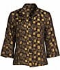 Ali Miles Petite Size Woven Jacquard Gold Dot Wire Collar 3/4 Sleeve Button Front Jacket - Image 5