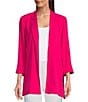 Color:Bright Pink - Image 1 - Petite Size Woven Notch Lapel Collar 3/4 Sleeve Open-Front Jacket