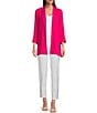 Color:Bright Pink - Image 3 - Petite Size Woven Notch Lapel Collar 3/4 Sleeve Open-Front Jacket