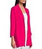 Color:Bright Pink - Image 4 - Petite Size Woven Notch Lapel Collar 3/4 Sleeve Open-Front Jacket