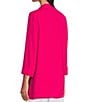 Color:Bright Pink - Image 5 - Petite Size Woven Notch Lapel Collar 3/4 Sleeve Open-Front Jacket