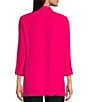 Color:Bright Pink - Image 2 - Petite Size Woven Notch Lapel Collar 3/4 Sleeve Open-Front Jacket