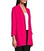 Color:Bright Pink - Image 4 - Petite Size Woven Notch Lapel Collar 3/4 Sleeve Open-Front Jacket
