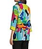 Color:Patch Multiple - Image 4 - Petite Size Woven Patchwork Print Wire Collar 3/4 Sleeve Button-Front Tunic