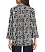 Ali Miles Petite Size Woven Printed Point Collar 3/4 Roll-Tab Sleeve Button Front Tunic, Color:White/Black - Image 6