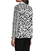 Color:White/Black - Image 4 - Petite Size Woven Printed Point Collar Chest Patch Pocket Long Roll-Tab Sleeve Tie Front Tunic