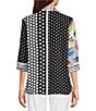 Ali Miles Petite Size Woven Abstract Print Wire Collar 3/4 Sleeve Button Front Tunic, Color:Multi - Image 2