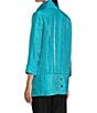 Color:Turquoise - Image 4 - Petite Size Woven Shimmer Stand Ruffle Collar 3/4 Sleeves Button-Front Tunic