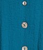 Ali Miles Petite Size Woven Solid Wire Collar 3/4 Sleeve Pleated Hem Button Front Tunic, Color:Dark Teal - Image 4