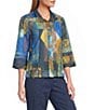 Ali Miles Petite Size Woven Textured Abstract Wire Collar 3/4 Bell Sleeve Button Front Jacket - Image 1