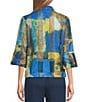 Ali Miles Petite Size Woven Textured Abstract Wire Collar 3/4 Bell Sleeve Button Front Jacket - Image 2