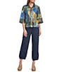 Ali Miles Petite Size Woven Textured Abstract Wire Collar 3/4 Bell Sleeve Button Front Jacket - Image 3