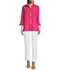 Ali Miles Petite Size Woven Wire Collar 3/4 Sleeve Button Front Tunic, Color:Blossom - Image 5