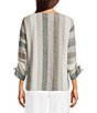 Ali Miles Petite Size Woven Yarn Dyed Stripe Round Neck 3/4 Cinched Sleeve Top - Image 2