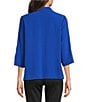 Ali Miles Petite Size Woven Zebra Colorblock Point Collar 3/4 Sleeve Button Front Tunic, Color:Royal - Image 2