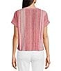 Color:Red - Image 2 - Petite Size Yarn-Dye Woven Stripe Tie Front Hem Banded Collar Short Sleeve Top