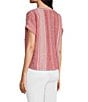 Color:Red - Image 4 - Petite Size Yarn-Dye Woven Stripe Tie Front Hem Banded Collar Short Sleeve Top