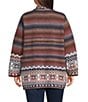 Ali Miles Plus Size Abstract Border Print 3/4 Sleeve Open-Front Cardigan, Color:Faded Orange - Image 2