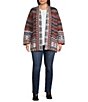 Ali Miles Plus Size Abstract Border Print 3/4 Sleeve Open-Front Cardigan, Color:Faded Orange - Image 3