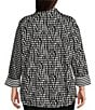 Ali Miles Plus Size Abstract Dotted Mock Neck Elbow Sleeve Zip-Front Tunic, Color:Black/White Print - Image 2