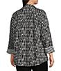 Ali Miles Plus Size Abstract Dotted Mock Neck Elbow Sleeve Zip-Front Tunic, Color:Black/White Print - Image 4