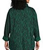 Ali Miles Plus Size Abstract Dotted Mock Neck Elbow Sleeve Zip-Front Tunic, Color:Emerald/Black Print - Image 2