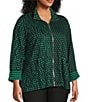 Ali Miles Plus Size Abstract Dotted Mock Neck Elbow Sleeve Zip-Front Tunic, Color:Emerald/Black Print - Image 3