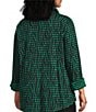 Ali Miles Plus Size Abstract Dotted Mock Neck Elbow Sleeve Zip-Front Tunic, Color:Emerald/Black Print - Image 4