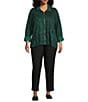 Ali Miles Plus Size Abstract Dotted Mock Neck Elbow Sleeve Zip-Front Tunic, Color:Emerald/Black Print - Image 5