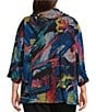 Color:Multi - Image 2 - Plus Size Abstract Multi Color Knit Print Hacci Cowl Neck 3/4 Sleeve Pocket Tunic