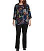 Color:Multi - Image 3 - Plus Size Abstract Multi Color Knit Print Hacci Cowl Neck 3/4 Sleeve Pocket Tunic