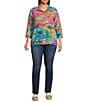Ali Miles Plus Size Abstract Multi Point Collar 3/4 Dolman Sleeve Button-Front Tunic - Image 3