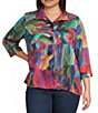 Ali Miles Plus Size Abstract Multi Print Wire Collar 3/4 Sleeve Button Front Jacket - Image 1