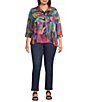 Ali Miles Plus Size Abstract Multi Print Wire Collar 3/4 Sleeve Button Front Jacket - Image 3