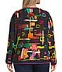 Ali Miles Plus Size Abstract Multi Stroke Knit V-Neck Long Sleeve Popover Top, Color:Abstract Multi - Image 2