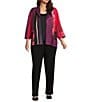 Ali Miles Plus Size Abstract Print Knit Lapel Collar 3/4 Sleeve Hi-Low Hem Jacket, Color:Multi - Image 3