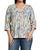 Ali Miles Plus Size Abstract Print Split V-Neck 3/4 Roll-Tab Sleeve Tunic - Image 1