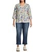 Ali Miles Plus Size Abstract Print Split V-Neck 3/4 Roll-Tab Sleeve Tunic - Image 3