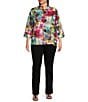Ali Miles Plus Size Abstract Print Stand Collar 3/4 Sleeve Button-Front Jacket - Image 3