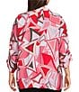 Ali Miles Plus Size Abstract Print Wire Collar 3/4 Cinch Tie Sleeve Tunic, Color:Multi Blush - Image 2