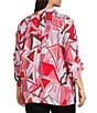 Ali Miles Plus Size Abstract Print Wire Collar 3/4 Cinch Tie Sleeve Tunic, Color:Multi Blush - Image 4