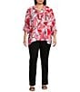 Ali Miles Plus Size Abstract Print Wire Collar 3/4 Cinch Tie Sleeve Tunic, Color:Multi Blush - Image 5