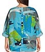 Color:Abstract Multi - Image 2 - Plus Size Abstract Print Woven Crew Neck 3/4 Sleeve Hi-Low Hem Tunic