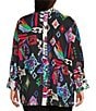Ali Miles Plus Size Abstract Printed Woven Wire Collar 3/4 Sleeve Button Front Tunic, Color:Abstract Multi - Image 2