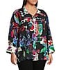Ali Miles Plus Size Abstract Printed Woven Wire Collar 3/4 Sleeve Button Front Tunic, Color:Abstract Multi - Image 3